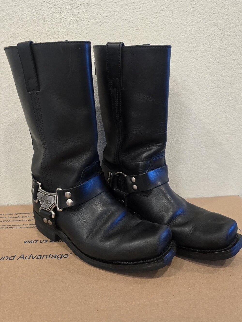 Milwaukee Biker Boots Harness Style MB410 Black Leather Men's 9